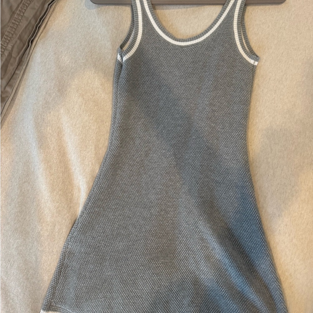 ALO Yoga Gray Knit Tank Dress with White Stripe Accents